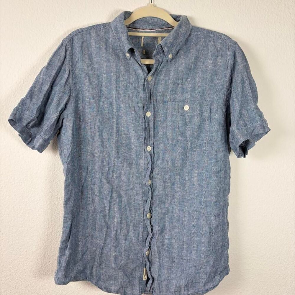 Weatherproof Linen Blend Button Up Shirt Men's M Stripe Preppy Summer Workwear